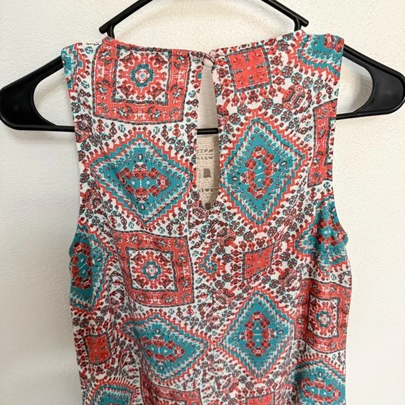 Speechless Teal and Coral Patterned Crochet Mini Dress - Picture 6 of 9